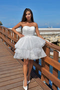 White Sweetheart Short Ruffled Homecoming Dress with Sequins
