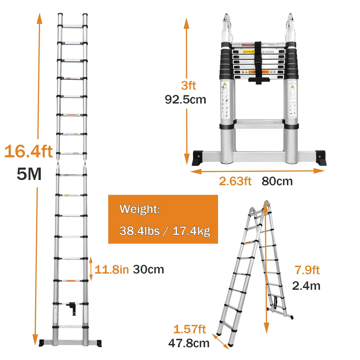 💥 Factory Direct Sale💥 Aluminum Telescoping A-Frame Ladder | Adjustable & Foldable | 330 LBS Capacity