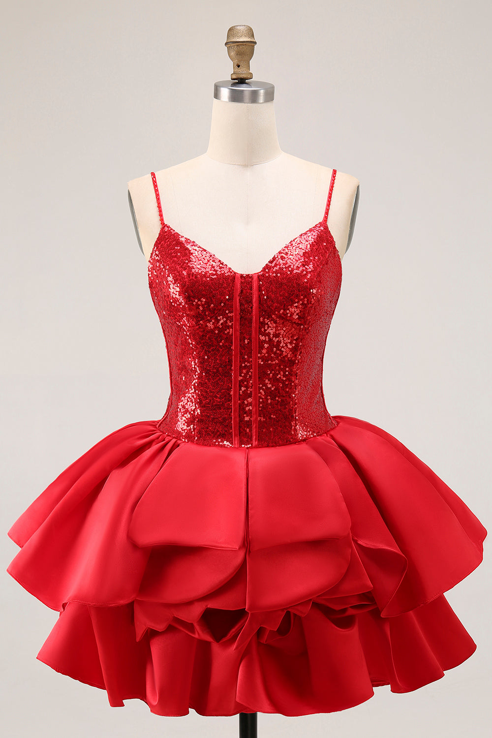 Sparkly Corset Red Sequined Short Homecoming Dress with Ruffles