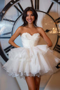 White Ruffled Sweetheart Short Sparkly Homecoming Dress with Sequins