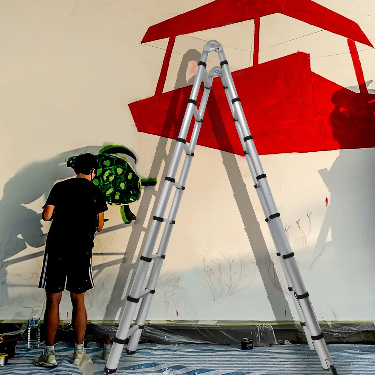 💥 Factory Direct Sale💥 Aluminum Telescoping A-Frame Ladder | Adjustable & Foldable | 330 LBS Capacity