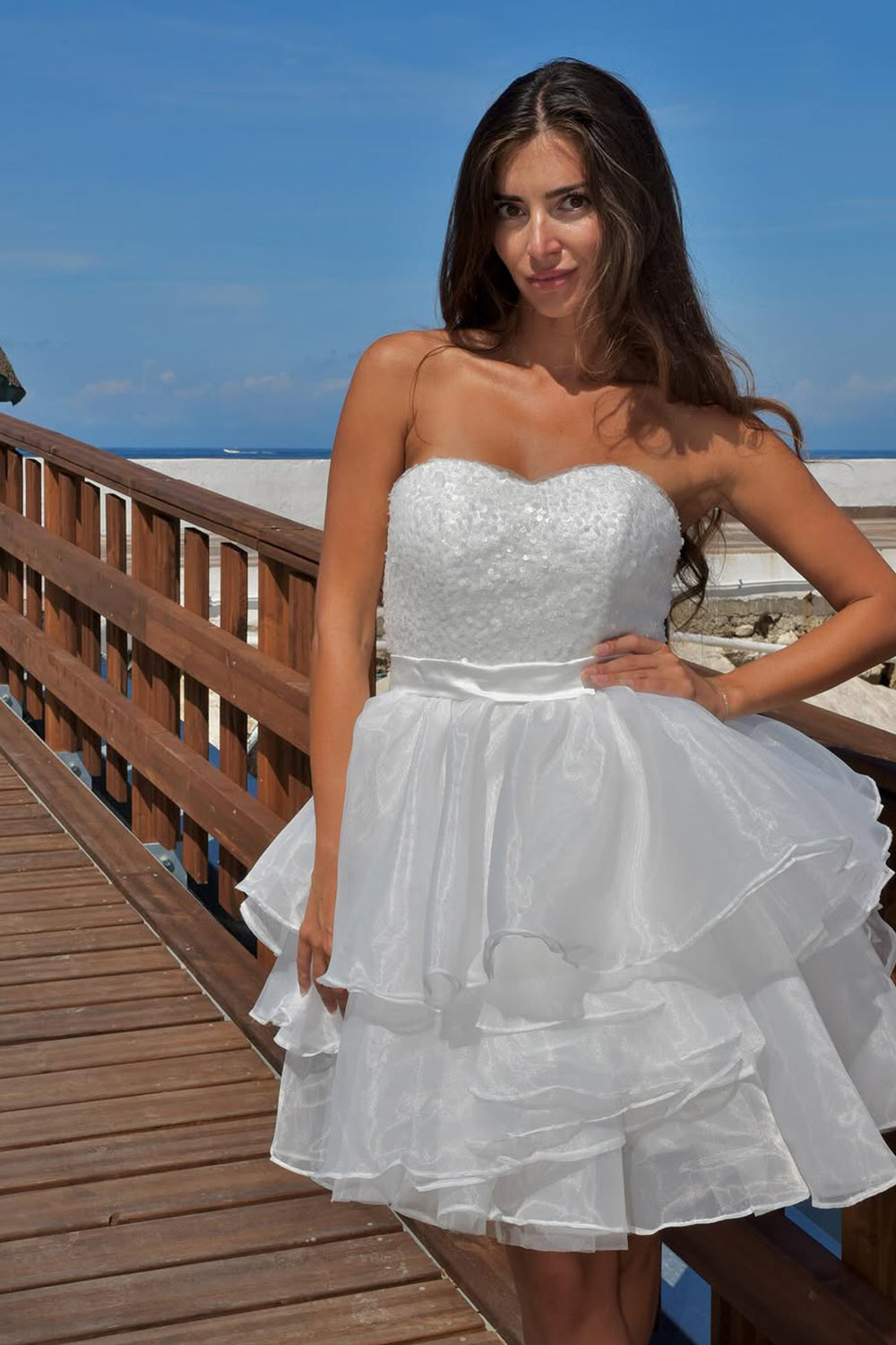 White Sweetheart Short Ruffled Homecoming Dress with Sequins