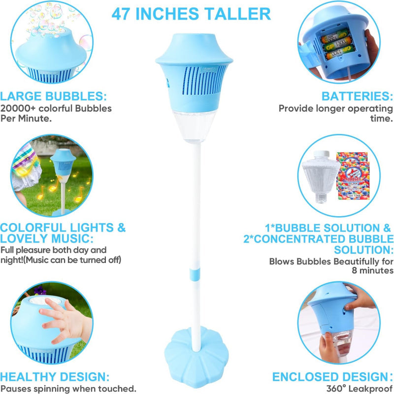 ✨Bubble machine (with stand) with night light and music function, bubble torch. Automatic vertical bubble machine.