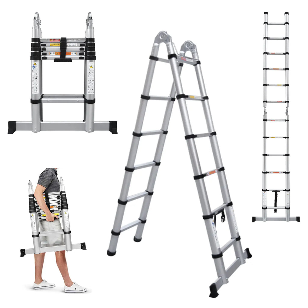 💥 Factory Direct Sale💥 Aluminum Telescoping A-Frame Ladder | Adjustable & Foldable | 330 LBS Capacity
