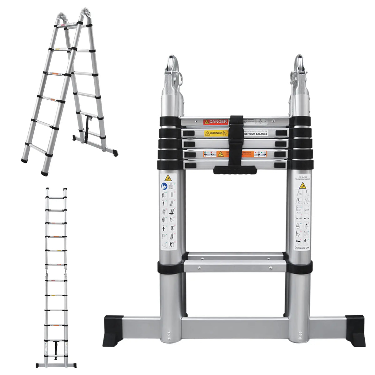 💥 Factory Direct Sale💥 Aluminum Telescoping A-Frame Ladder | Adjustable & Foldable | 330 LBS Capacity